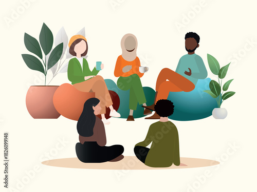 Diverse team sharing ideas for corporate mental health and wellbeing