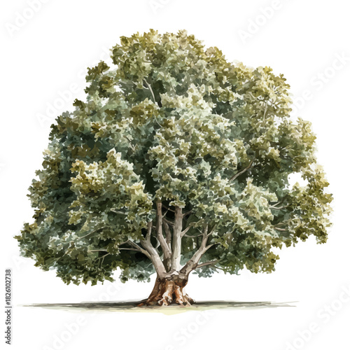 A watercolor painting of Plane Tree, vector illustration on white background.