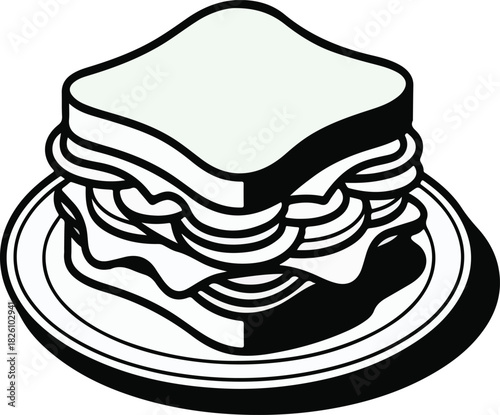 Simple black and white sandwich with layered fillings served on a plate