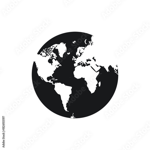 Global business concept vector illustration: 3D earth globe and map design with continents like Europe, Asia, and America, perfect for international travel and geography web symbols