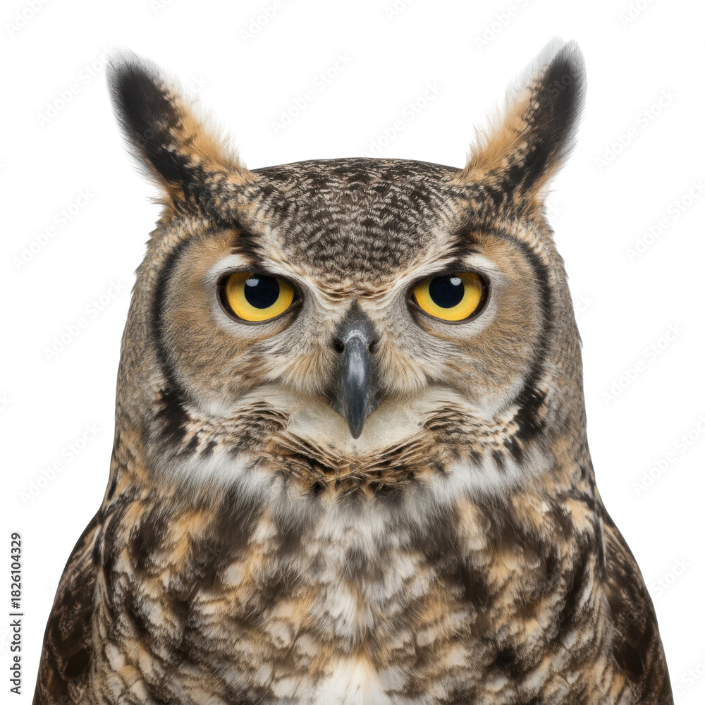 Naklejka premium Majestic Great Horned Owl Portrait Majestic Wildlife Creature Close Up