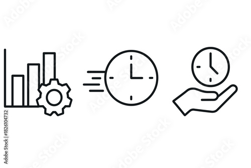 Time management concepts with gear, clock, and hand line icons