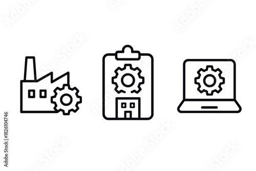 Wallpaper Mural Industrial process icons factory, document, and computer with gear symbols in linear style Torontodigital.ca