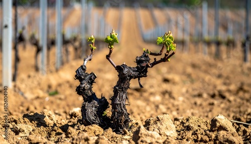 Grapevine Sprout in Vineyard - A Symbol of New Beginnings.