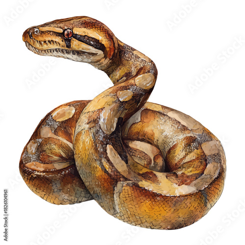 Python, watercolor painting, vector illustration, isolated on a white background.
