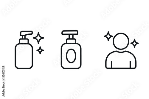Minimalist hygiene icons soap dispensers and cleanliness in simple line art