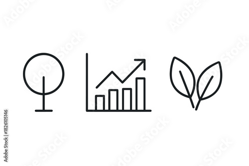 Minimalistic ecofriendly growth icons for sustainable business concepts
