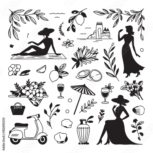 Mediterranean Summer Vacation Doodle Vector Set