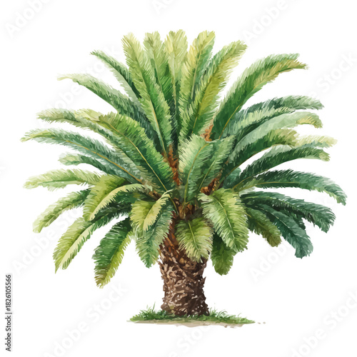 Valokuva Watercolor-style vector illustration of Sago Palm, isolated on a clean white background