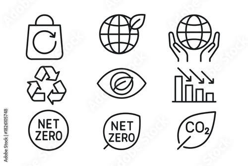 Sustainability icons set featuring ecofriendly symbols and environmental awareness