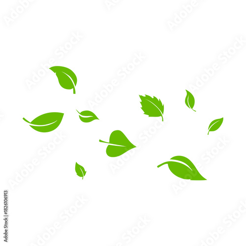 Falling Green Leaves Vector Illustration