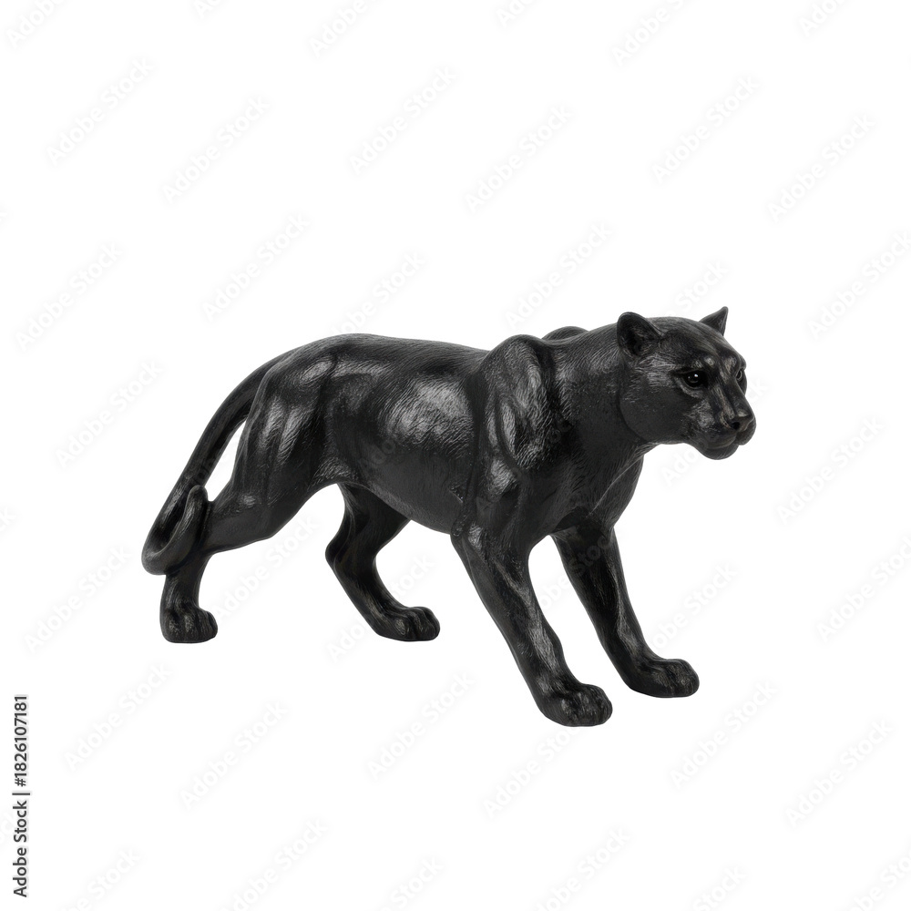 Fototapeta premium Mysterious Black Panther Sculpture Evokes Power and Grace on Black Background