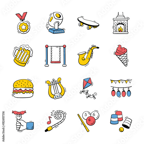 Well designed entertainment icons in modern design style