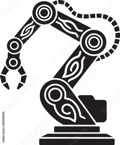 Mechanical robot arm silhouette illustration black futuristic industrial equipment for modern factory setup