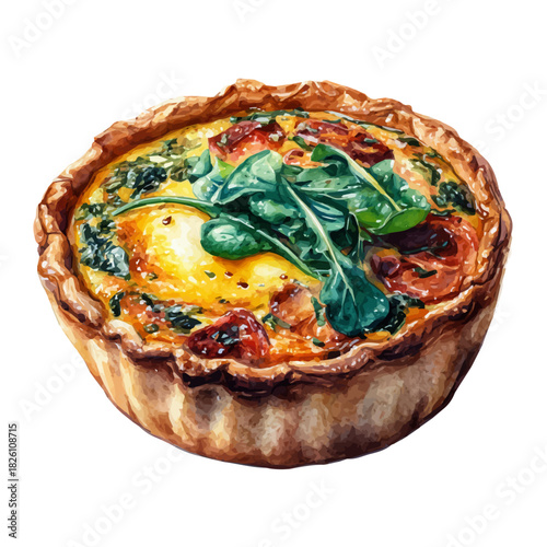 Watercolor-style vector illustration of Quiche, isolated on a clean white background.