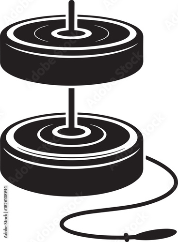 Solid black silhouette of modern yo-yo spinning toy with string and finger handle ready for playtime vector.