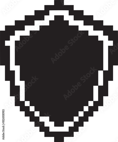 Stylized pixelated outline shield icon vector illustration security and defense symbol graphic element
