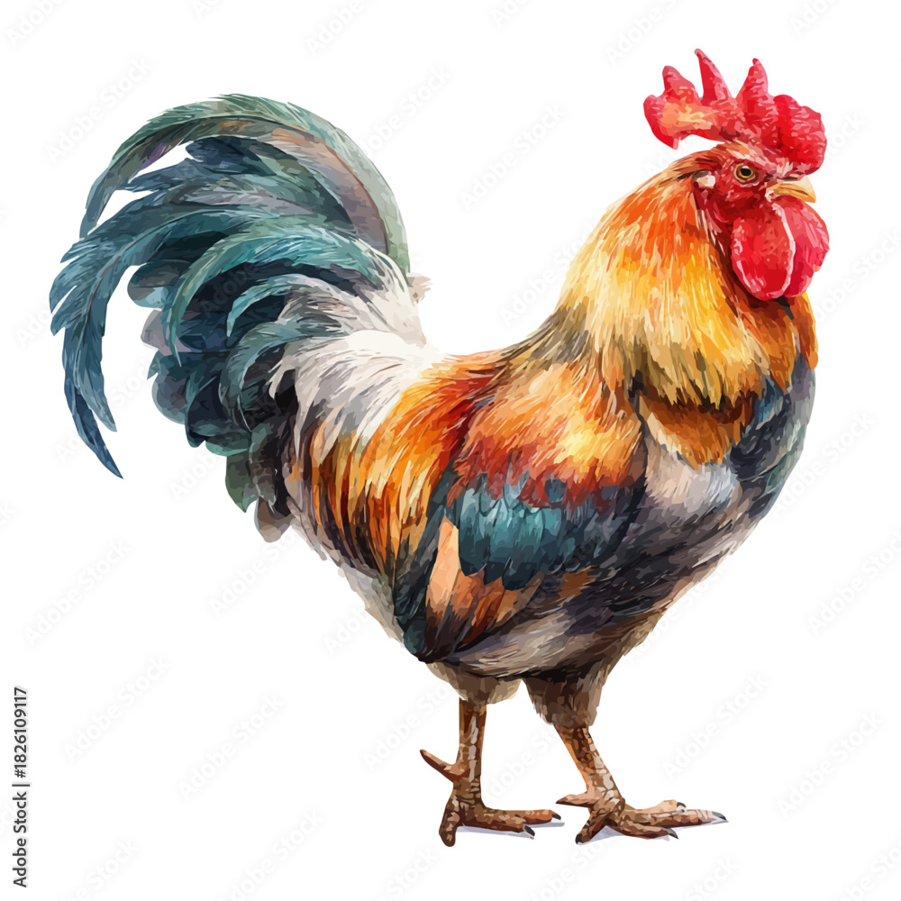 Fototapeta premium A watercolor painting of Rooster, vector illustration on white background.