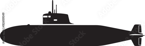 Submarine silhouette vector icon for naval and undersea missions.