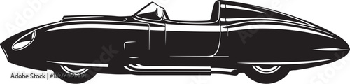 Vintage racing car side profile silhouette on white background