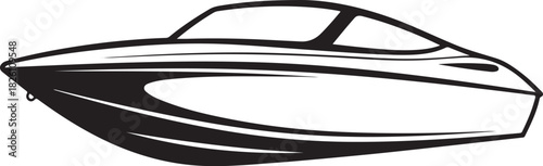 Graphic black and white vector outline of a modern speed boat