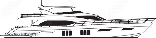 Sleek luxury motor yacht vessel outline drawing illustration art