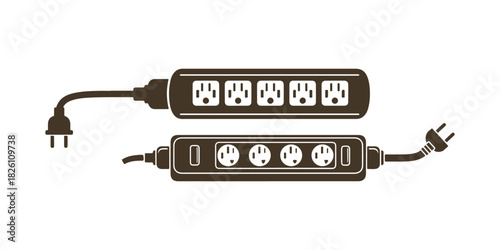 Icon of an electric extension cord. Network filter included. Colored silhouette design. View from the top front. Simple flat vector graphic illustration. Object isolated on a white background. Isolate