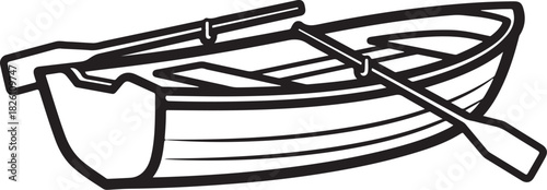 Rowboat with oars simple black white line art drawing graphic