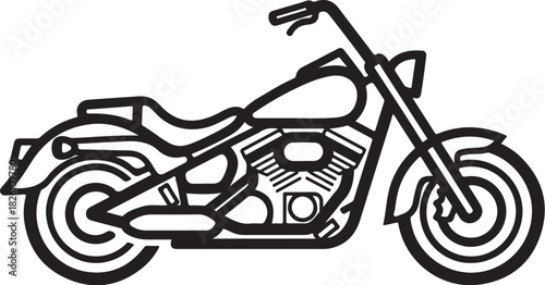 Classic outline motorcycle illustration, side view, simple icon
