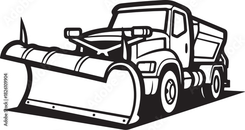 Industrial snow plow and salt spreader truck isolated art