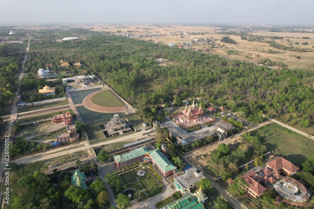 Obraz premium Lumbini, the sacred birthplace of Lord Buddha in Nepal, is a serene pilgrimage site with monasteries, gardens, and ancient monuments reflecting peace, spirituality, and history.