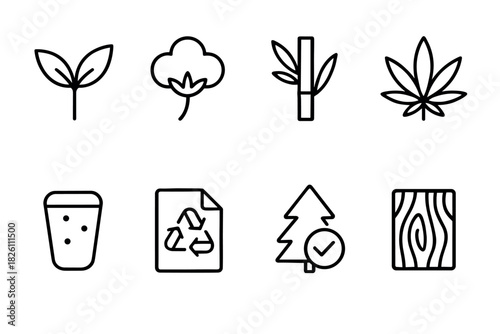 Minimalist eco icons: nature, recycling, and sustainability line art collection