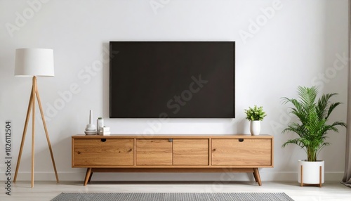  Simple minimal cabinet for tv interior wall mockup 