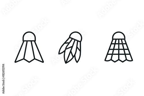 Set of three badminton shuttlecock icons in linear style