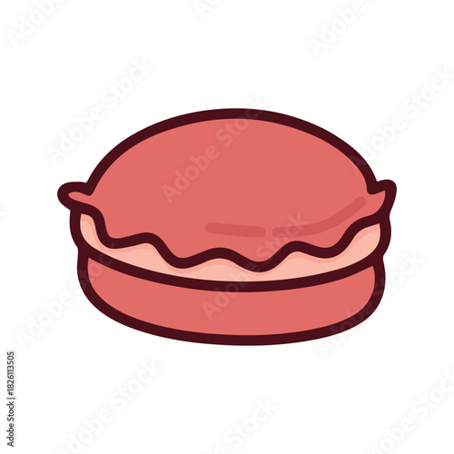 A classic pink strawberry macaron with a creamy filling. A delicate French meringue sandwich cookie, popular in bakeries and dessert shops.