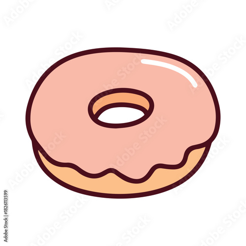 A round donut covered in smooth pink strawberry glaze. A classic fried dough pastry, perfect for breakfast, snacks, or a sweet indulgence.