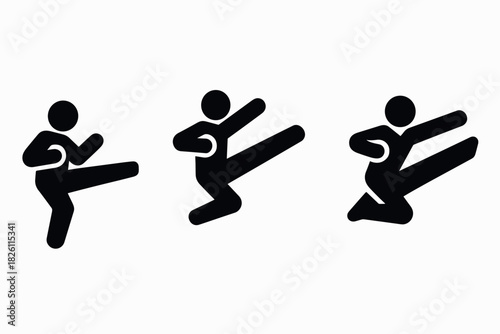 Dynamic martial arts silhouette icons showcasing diverse karate moves