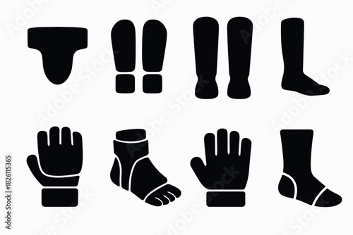Silhouette set of socks and gloves icons in black