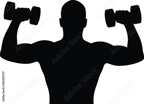 Workout man lifting dumbbells silhouette Vector