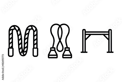 Linear jump rope and hurdle icons for fitness and exercise designs