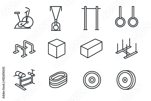 Simple line art of gym equipment collection for fitness enthusiasts