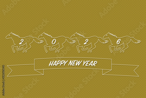 2026年午年の年賀状(走る馬のシルエットに2026の数字)