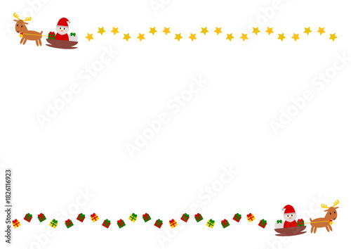 トナカイとソリに乗るサンタのクリスマスフレーム