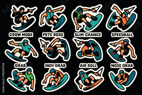 Dynamic kiteboarding tricks set against black background