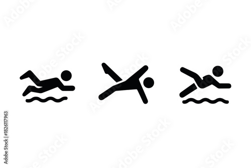 Swimming icon set: freestyle, butterfly, backstroke