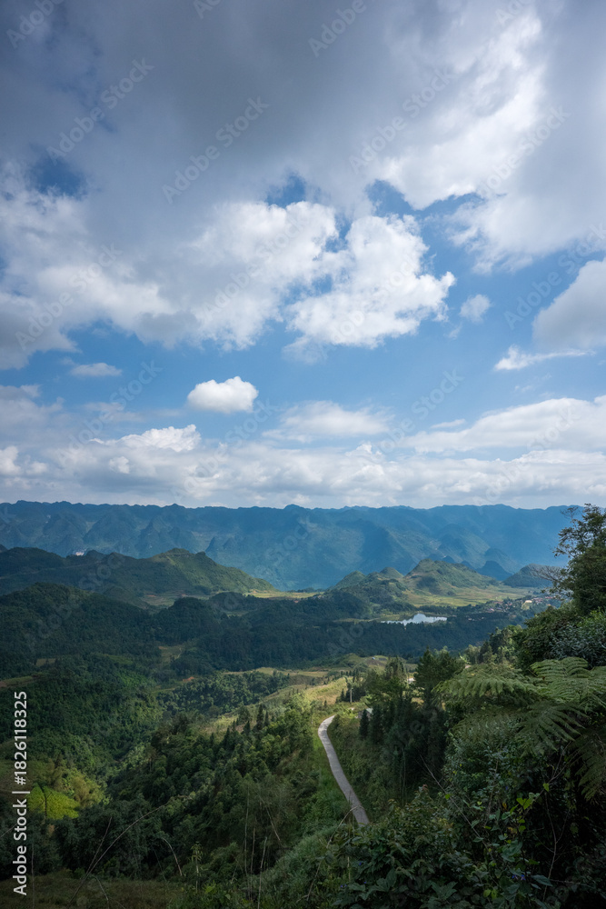 Fototapeta premium Mountain Landscape and Winding Road on the Ha Giang Loop, Vietnam