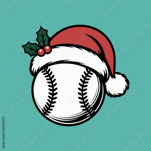 Christmas Baseball with Santa Hat Illustration