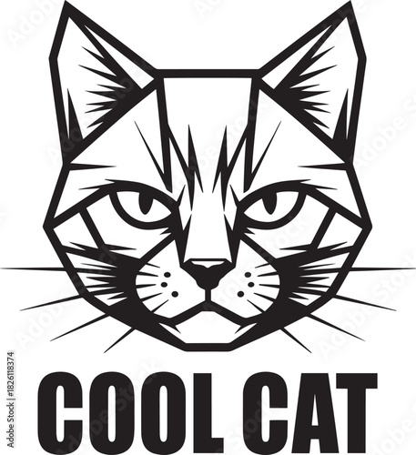 Cool Cat Geometric Vector Design with Text for Modern Apparel and Graphic Projects