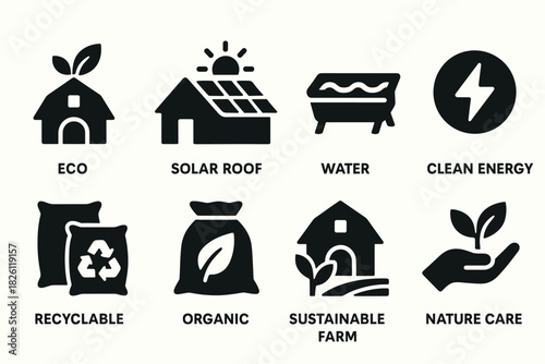 Eco-friendly icons: clean energy and sustainable solutions for green living