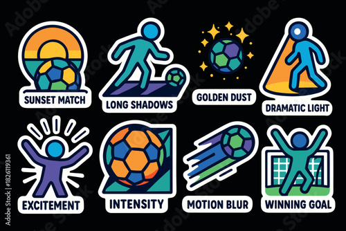 Vibrant soccer sticker pack with bold colors and dynamic action